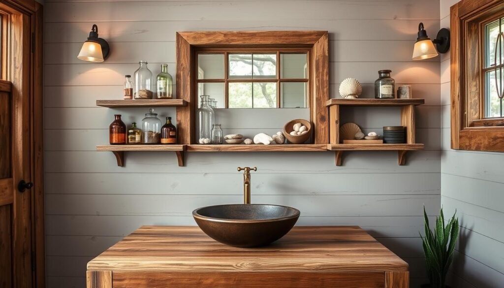 reclaimed wood bathroom accents