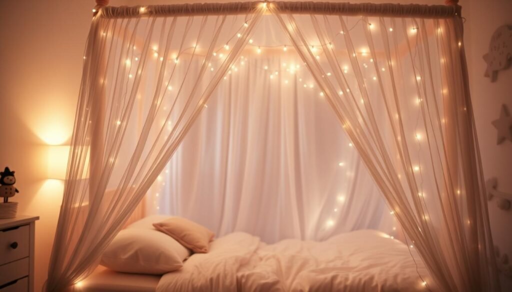 twinkle light canopy bed